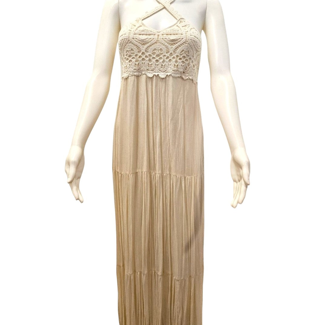 American Eagle Boho Maxi Dress with Hand-Crocheted Bodice – Size Small NWOT