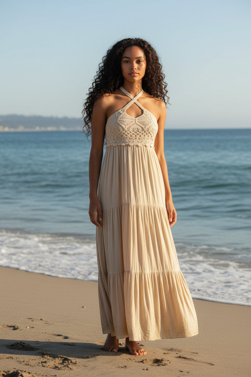 American Eagle Boho Maxi Dress with Hand-Crocheted Bodice – Size Small NWOT