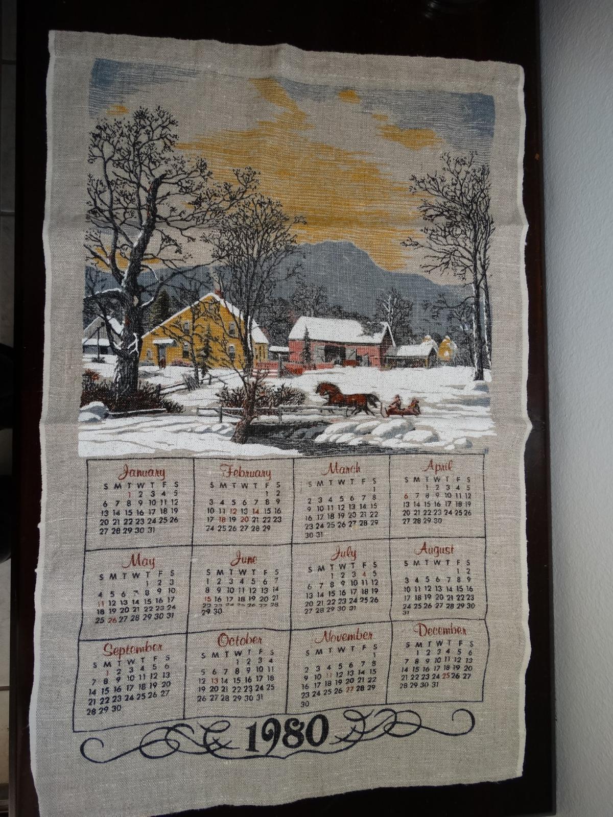 Vintage 1980 Calendar Tea Towel image 0
