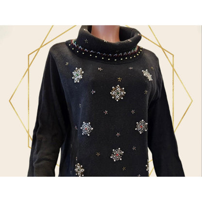 Vintage Christmas Sweater Beads Sequins Snowflakes Candy Canes