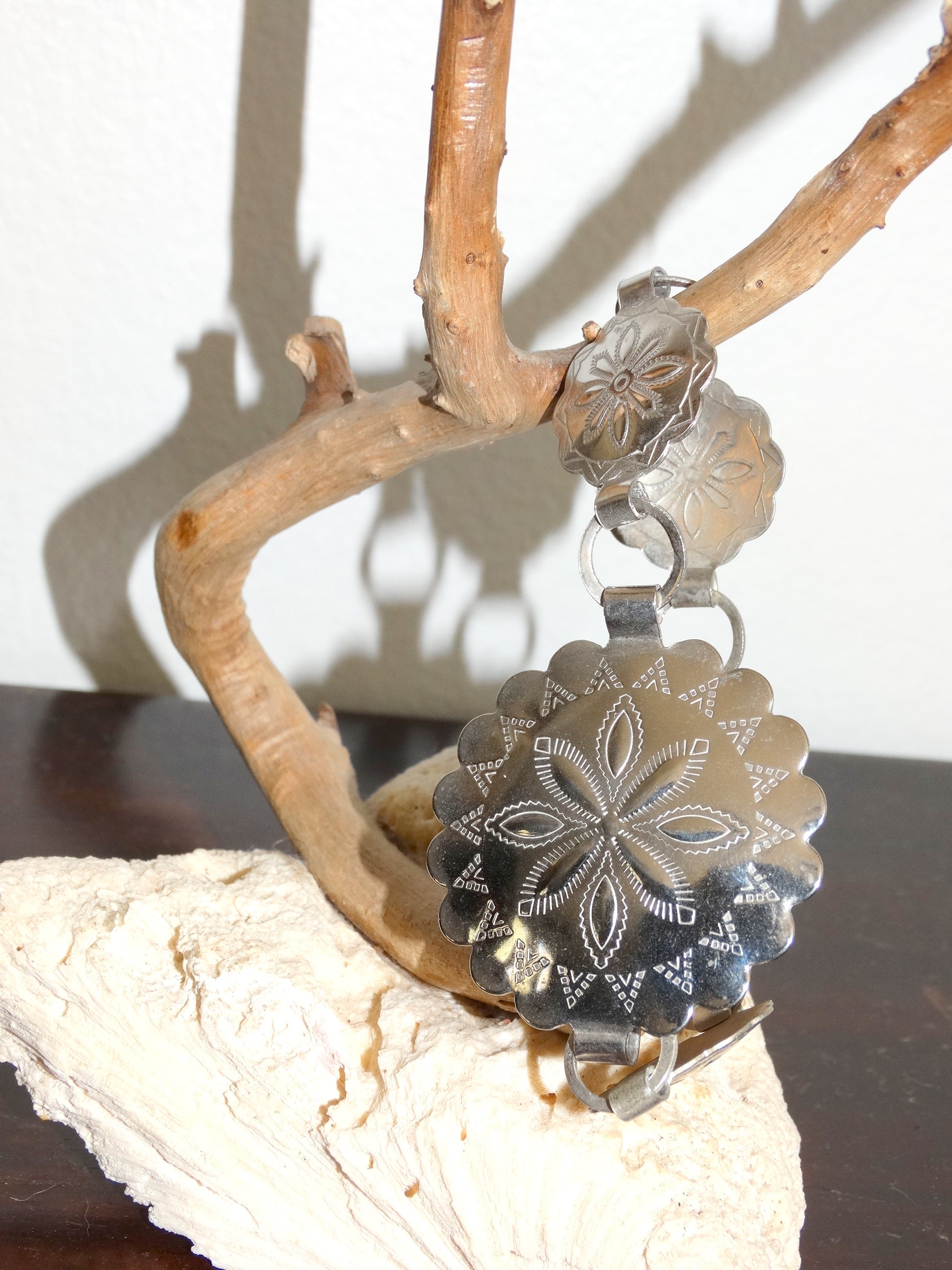 Vintage Southwest Concho Link Bracelet Silver-Tone Western Floral Design image 2