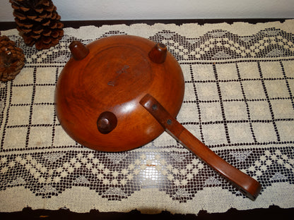 Vintage MUNISING Footed Brown Wooden Bowl w/ Handle Wood Handled Serving Dish image 3