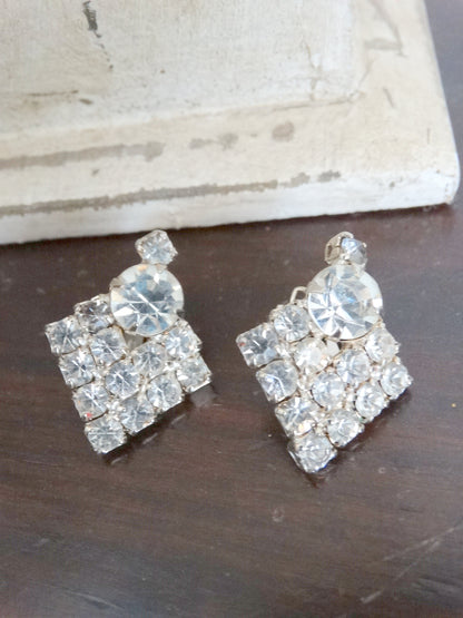Vintage Rhinestone Square Clip-On Earrings 1950s Mid-Century Glam image 3