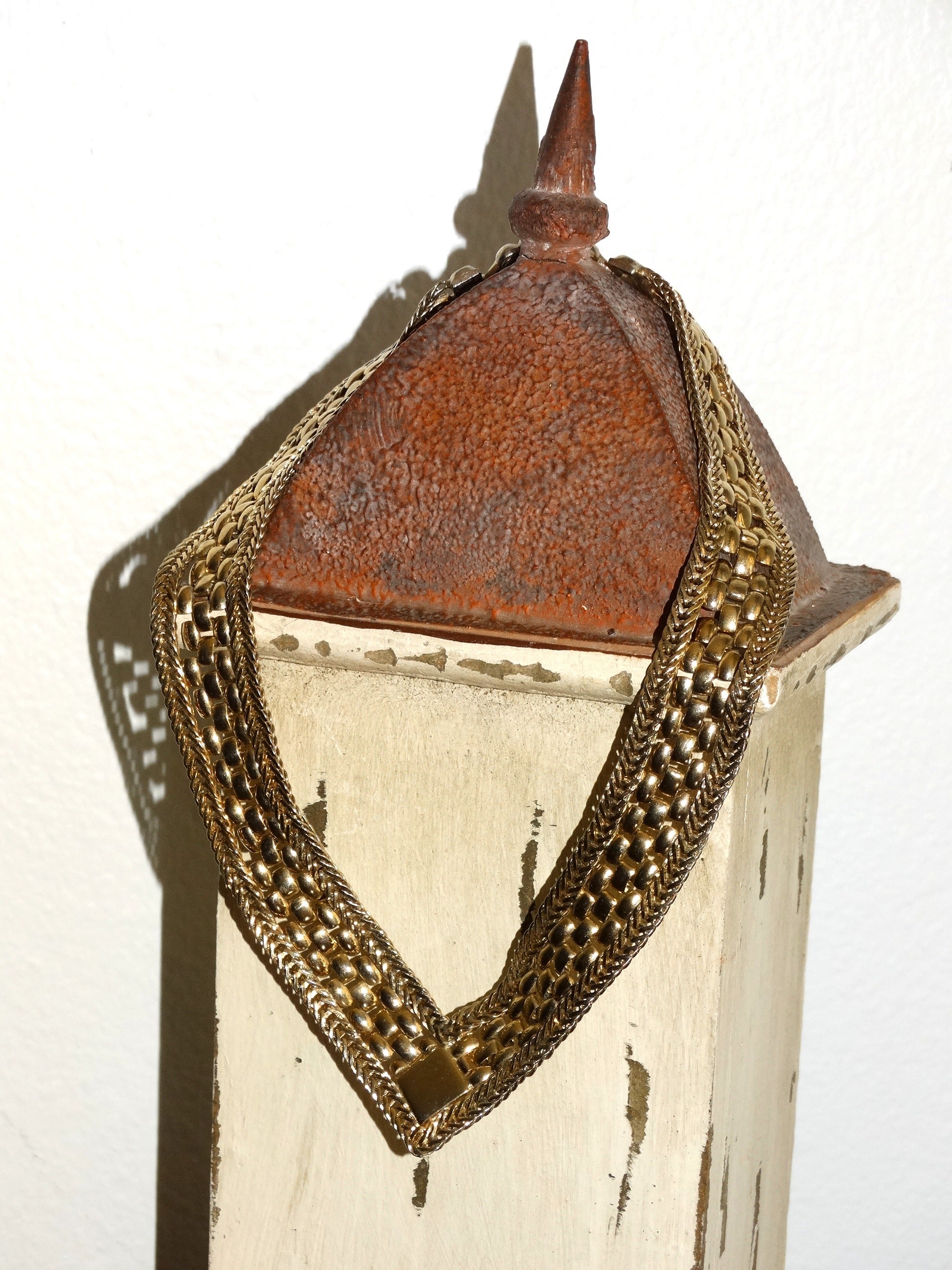 Vintage 1980s Gold Collar Choker Bib Necklace image 4