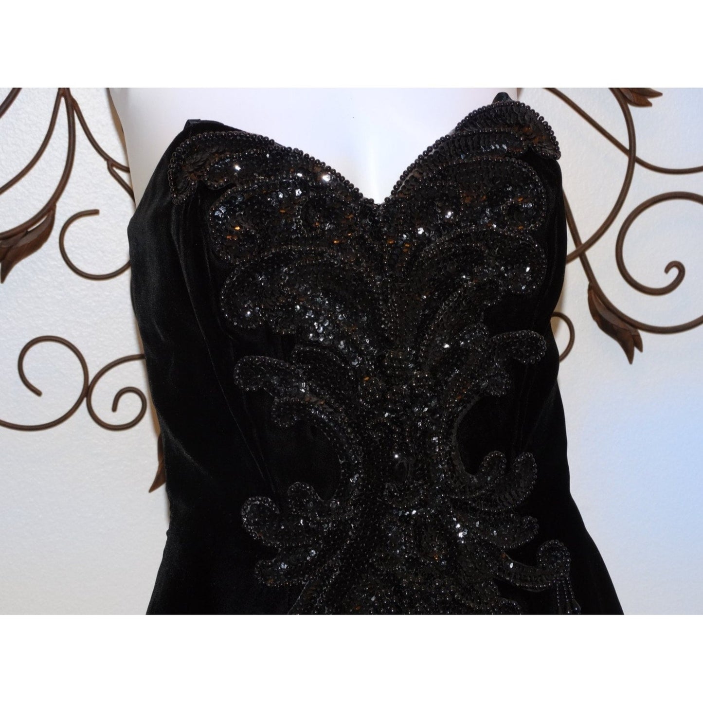 Vintage 80s Velvet Mini Dress & Bolero Sequin Beaded Party Little Black Dress