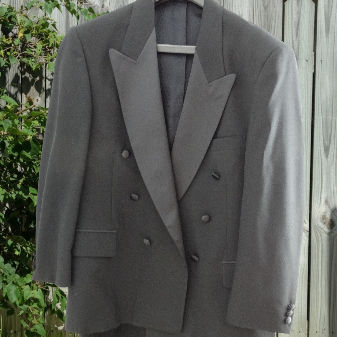 Vintage Pierre Cardin Wool Tuxedo Suit | Black Double-Breasted Jacket Pants image 1