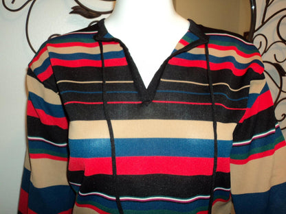 Vintage 70s Striped Bell Sleeve Top - Red, Blue, Black, Tan - Size S/M
