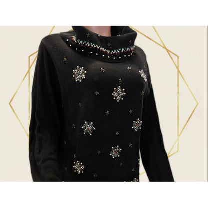 Vintage Christmas Sweater Beads Sequins Snowflakes Candy Canes