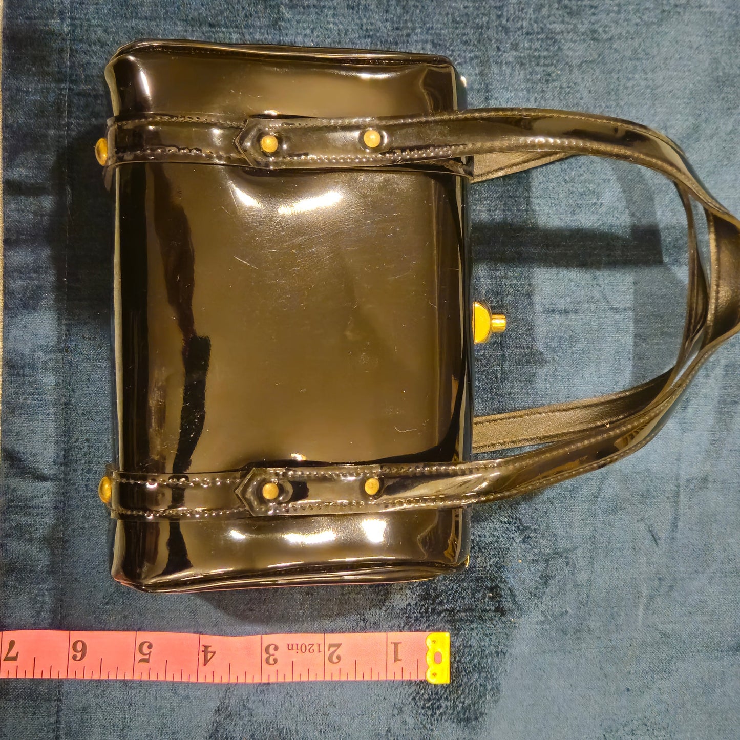 Vintage 1960s Margolin Black Patent Leather Handbag with Top Handle & Pink Interior