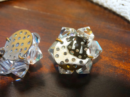Vintage Aurora Borealis Crystal Clip-On Earrings  Mid-Century Iridescent Cluster image 1