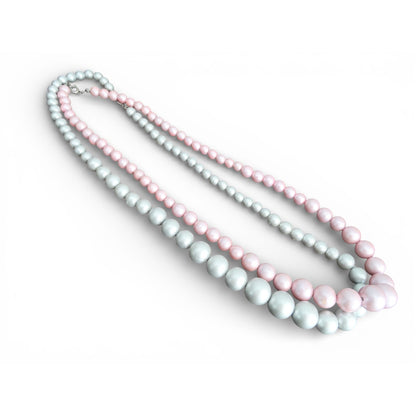 1950s–1960s  Pink & Gray Faux Pearl Graduated Necklaces Mid-Century Classic