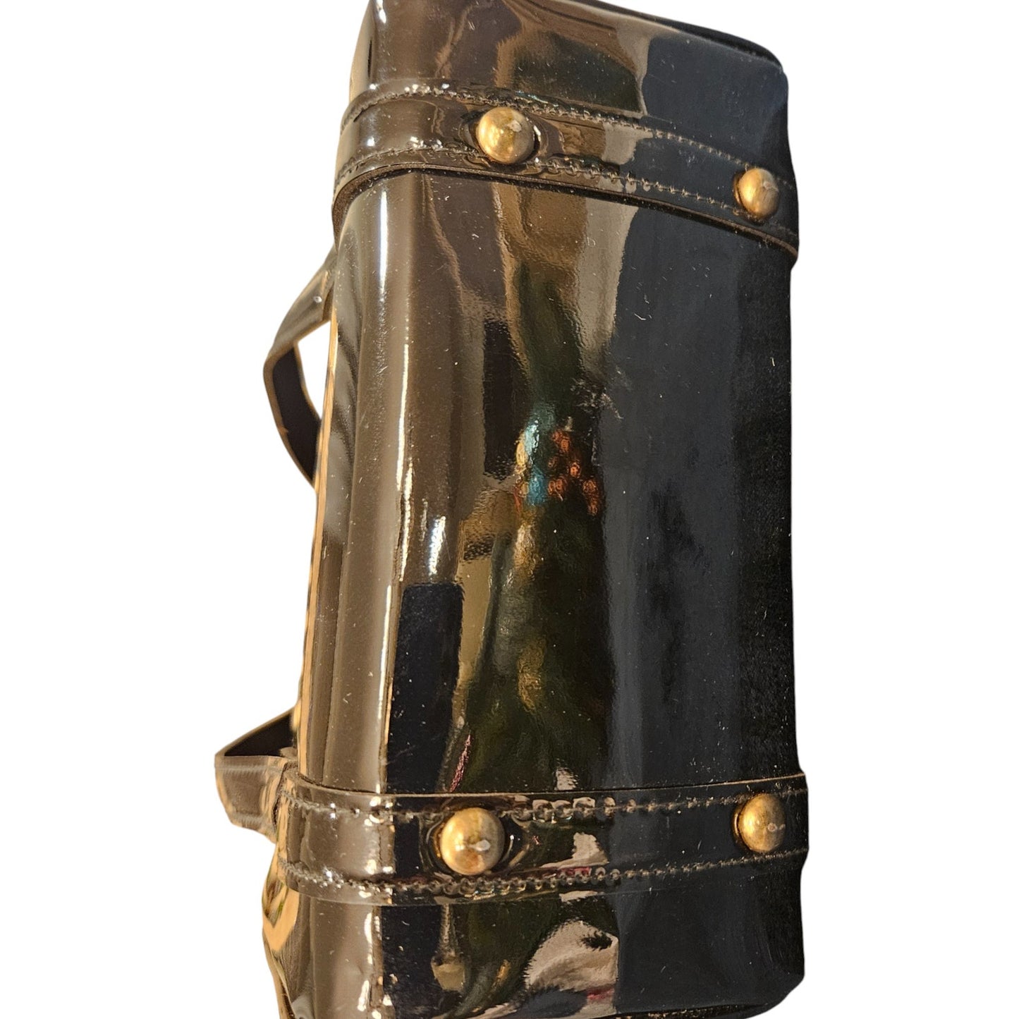 Vintage 1960s Margolin Black Patent Leather Handbag with Top Handle & Pink Interior