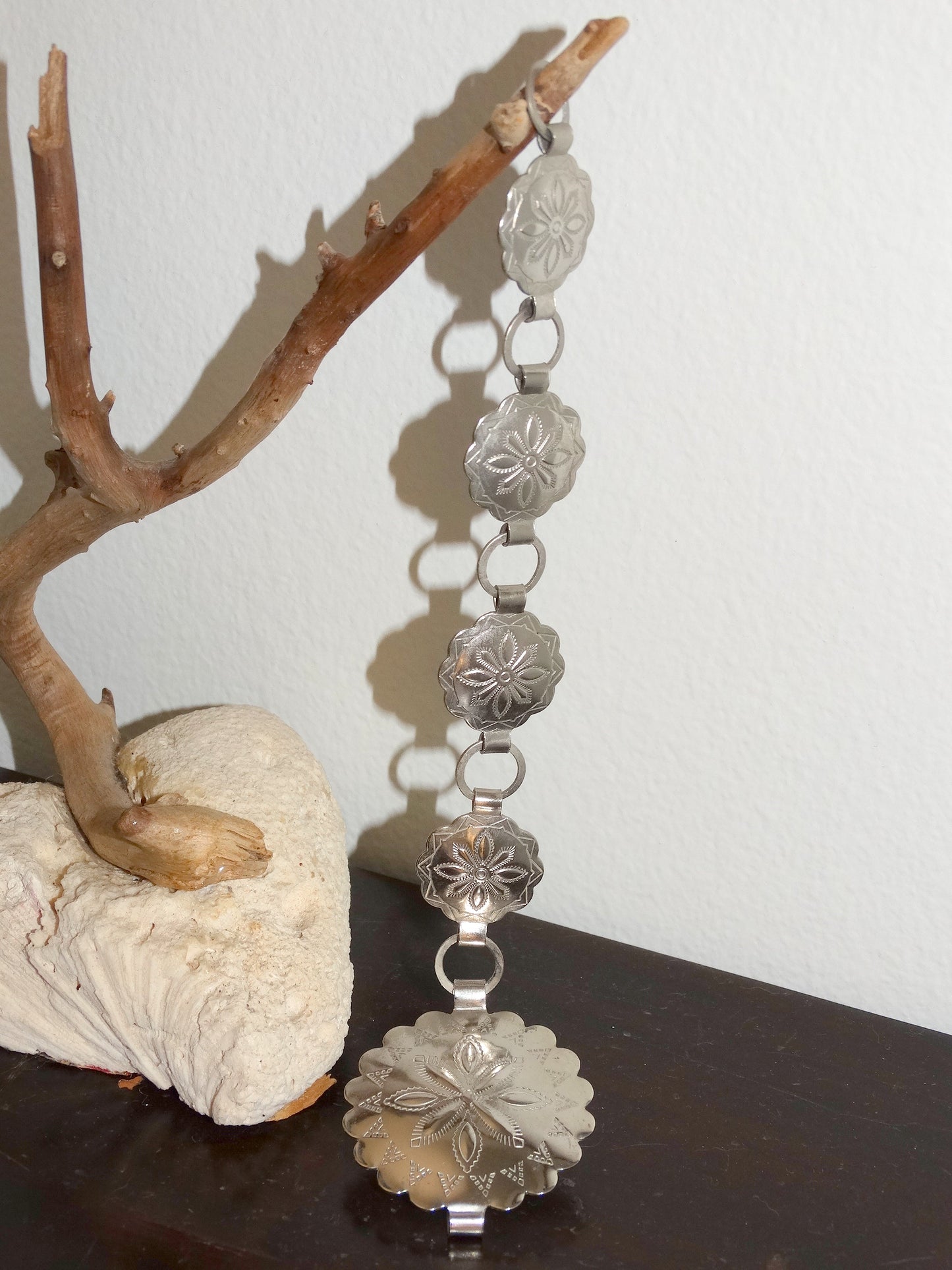 Vintage Southwest Concho Link Bracelet Silver-Tone Western Floral Design image 5