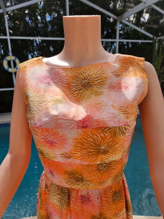 Vintage 1960s Floral Sleeveless Sheath Dress Pink Orange image 1