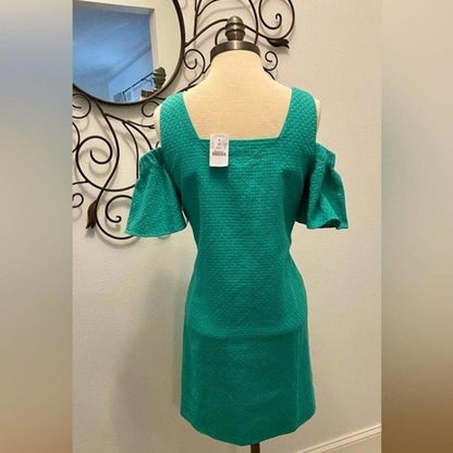 NWT J. Crew Cold Shoulder Basketweave Green Dress - Size Small