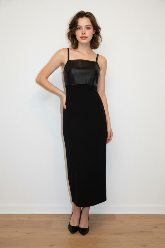 2K Black Vegan Leather Bodice Maxi Dress  image 0