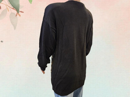 Vintage 80s Black Beaded Sweater Jumper - Size Large