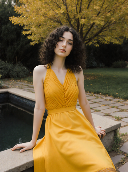 Vintage 1960s Gold Silk Halter Maxi Dress - Pleated Sequin Gala Gown