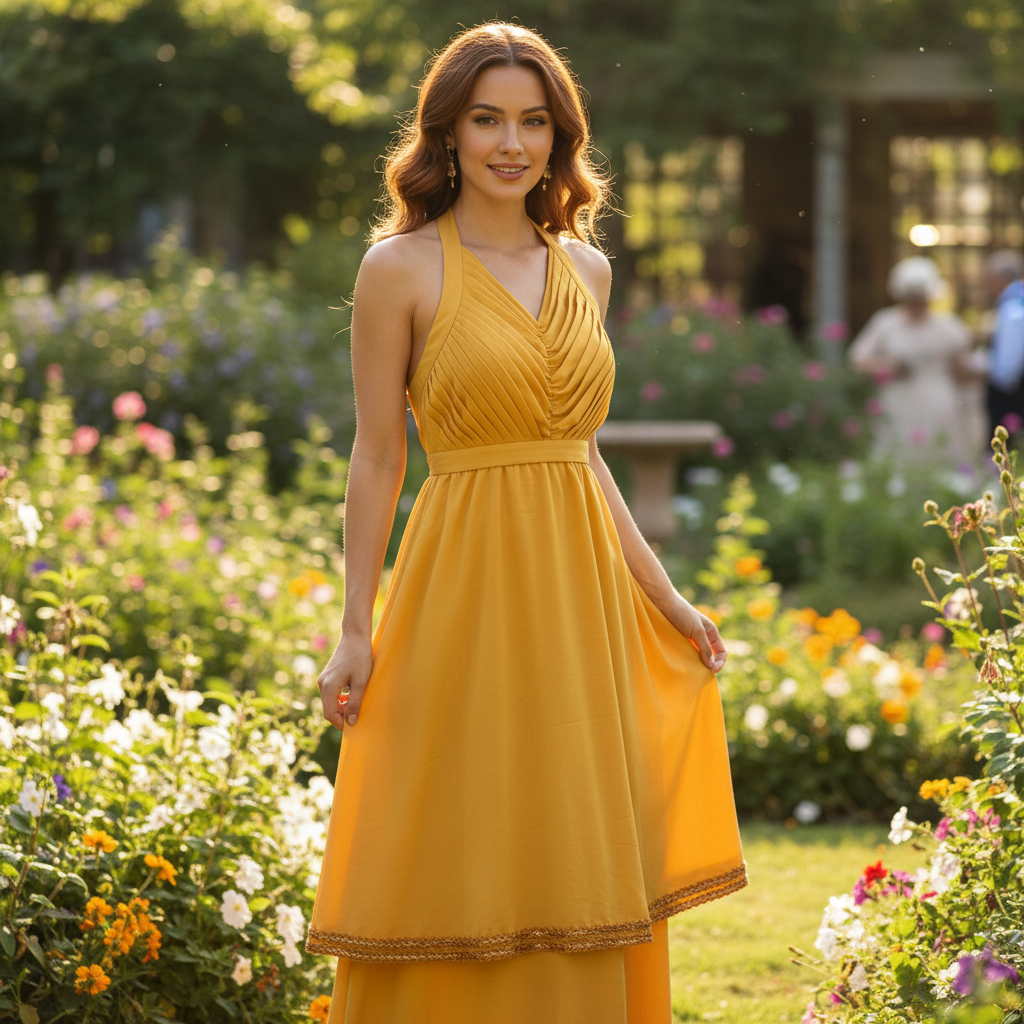 Vintage 1960s Gold Silk Halter Maxi Dress - Pleated Sequin Gala Gown