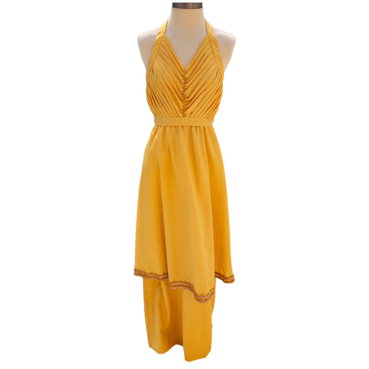 Vintage 1960s Gold Silk Halter Maxi Dress - Pleated Sequin Gala Gown