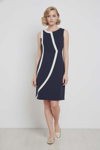 Calvin Klein Navy & White Sleeveless Sheath Dress – Size 6 (NWT)