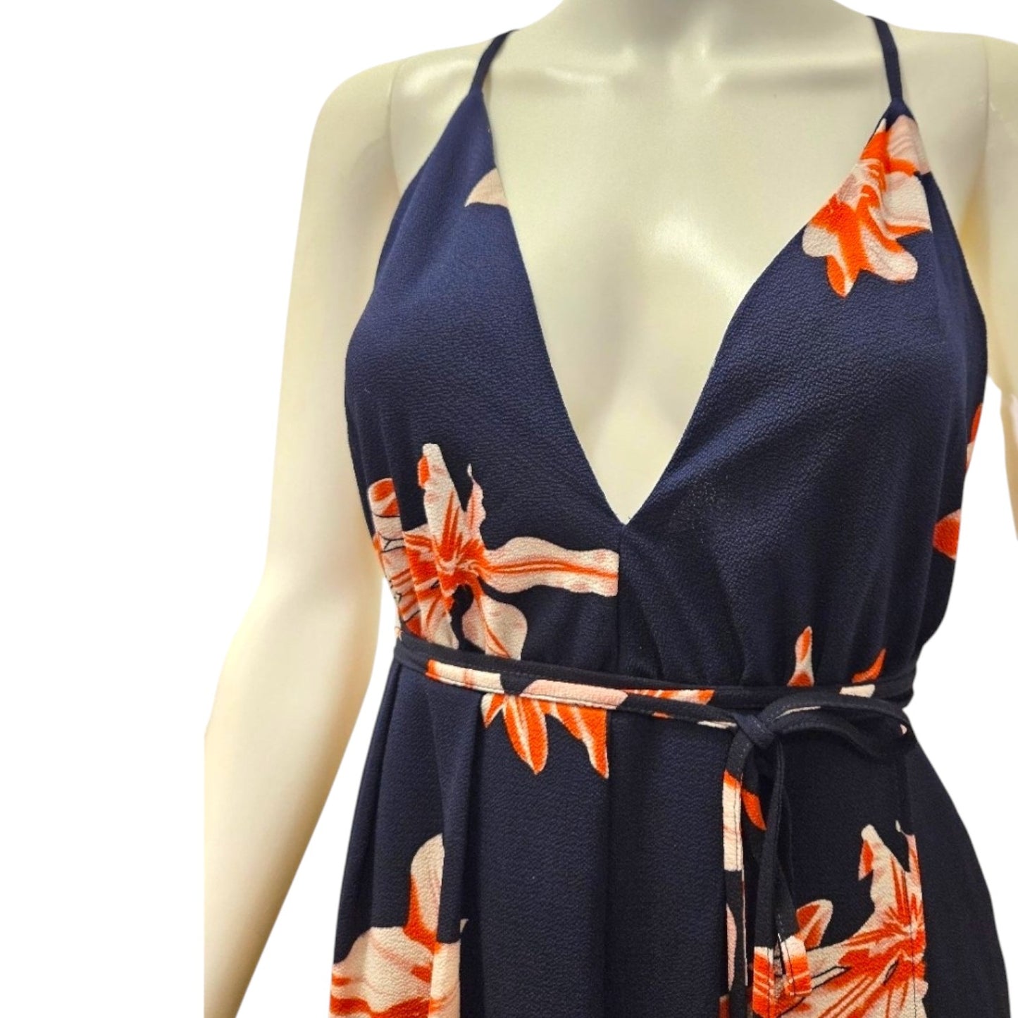 Simplee Navy Blue & Orange Floral Halter Maxi Dress – Size Large (NWT)