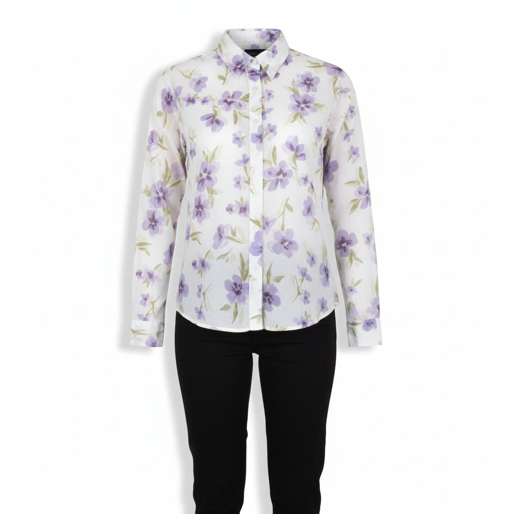 Vintage 90s Semi Sheer Floral Blouse Mint Green Lilac Pastel Small