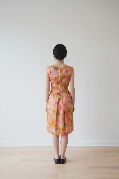 Vintage 1960s Pink Orange Floral Sleeveless Sheath Dress