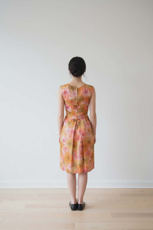 Vintage 1960s Pink Orange Floral Sleeveless Sheath Dress