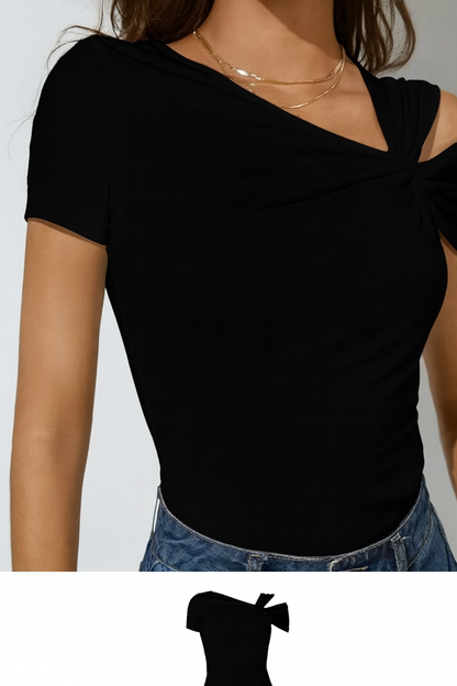 SHEIN Black One-Shoulder Mesh Top Size Medium NWOT Stretchy Asymmetrical