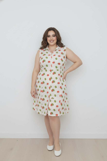 Vintage Serbin of Florida White Red & Green Novelty Sleeveless 60s Dress