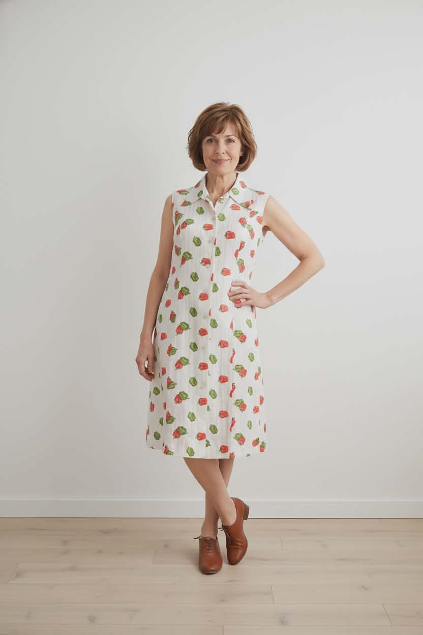 Vintage Serbin of Florida White Red & Green Novelty Sleeveless 60s Dress