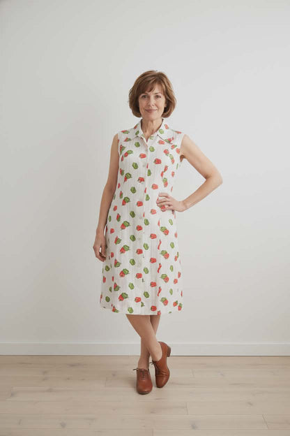 Vintage Serbin of Florida White Red & Green Novelty Sleeveless 60s Dress