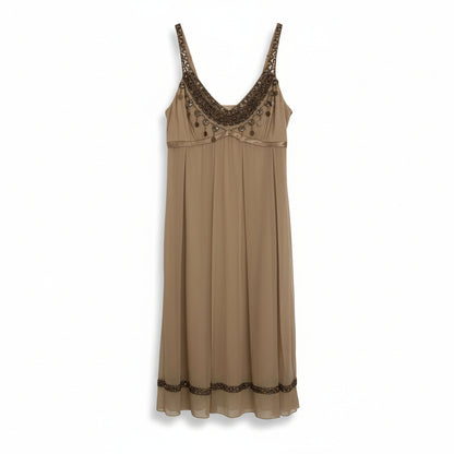 Sue Wong Silk Champagne Beaded Cocktail Dress