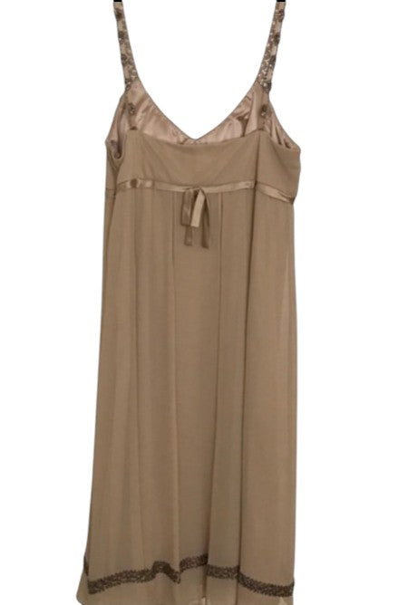 Sue Wong Silk Champagne Beaded Cocktail Dress