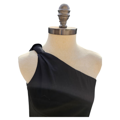 Vintage 1980s Ayres Unlimited Black One-Shoulder Evening Gown | ILGWU Union Label