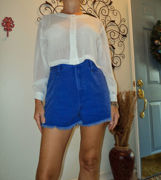 Vintage 90s Bonjour High-Waisted Denim Cut-Off Shorts – Capri Blue