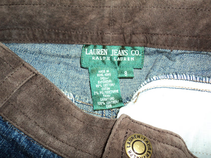 Vintage Ralph Lauren Suede Trim Bootcut Jeans | Blue Denim | Size 10