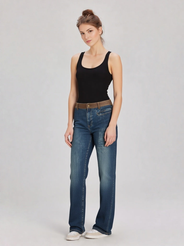 Vintage Ralph Lauren Suede Trim Bootcut Jeans | Blue Denim | Size 10