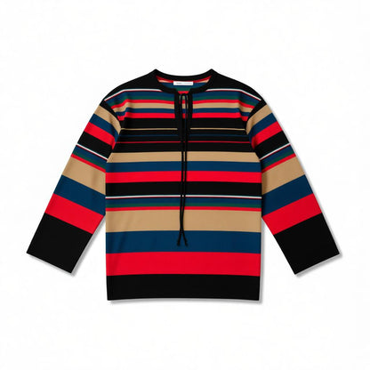 Vintage 70s Striped Bell Sleeve Top - Red, Blue, Black, Tan - Size S/M