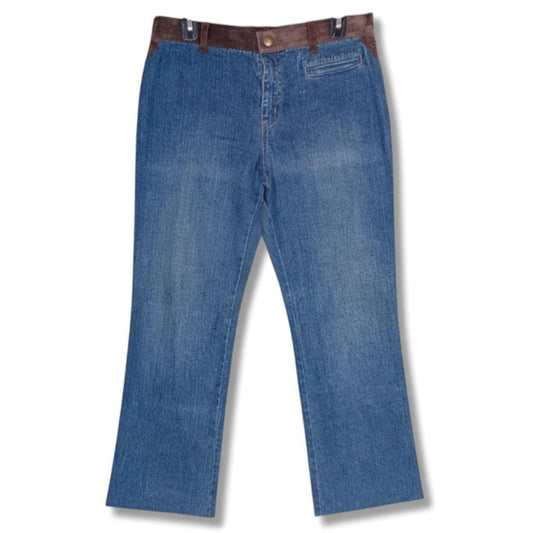 Vintage Ralph Lauren Suede Trim Bootcut Jeans | Blue Denim | Size 10