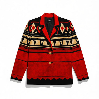 Vintage 80s 90s Nancy Bolen Southwestern Aztec Boyfriend Jacket – Red Black Geometric Blazer