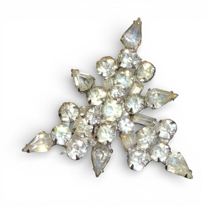 Vintage 1950s Rhinestone Snowflake Brooch Rotating Center Mid Century Silver