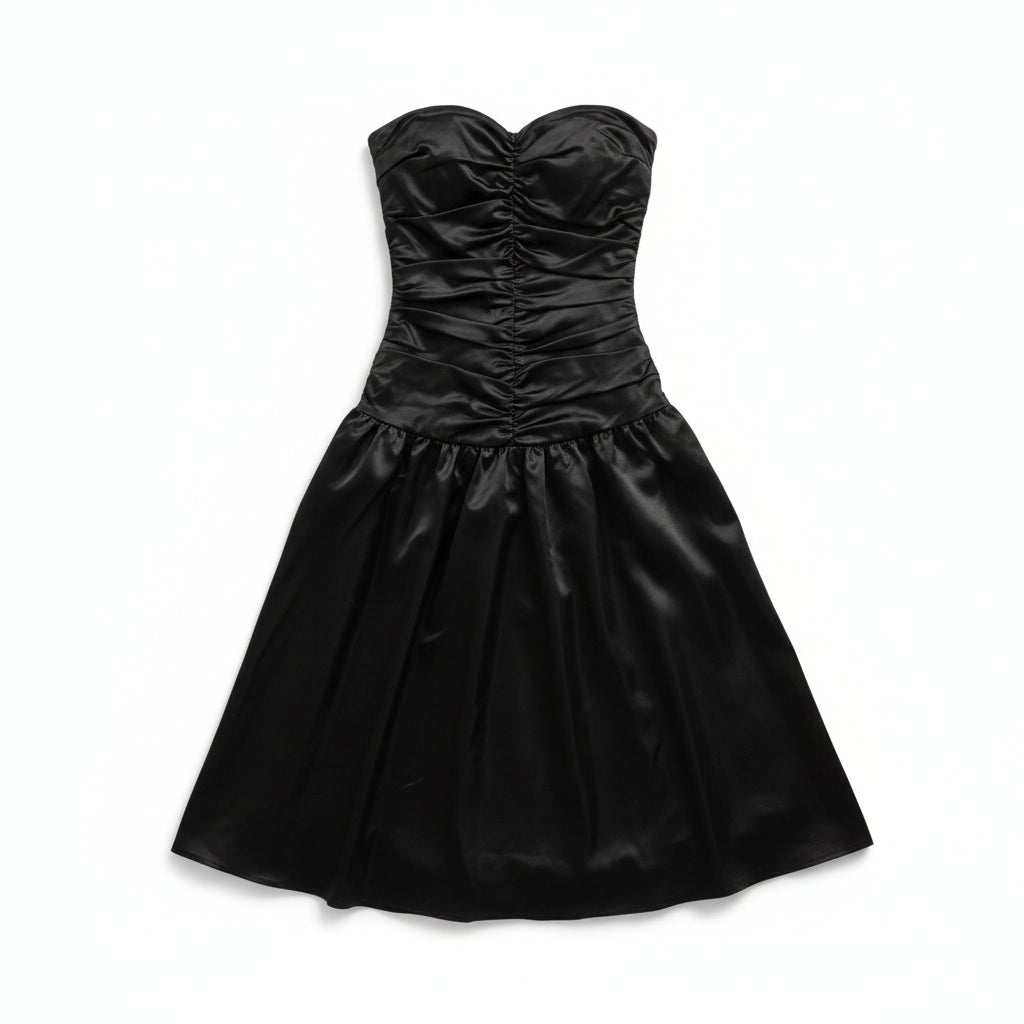 Vintage 1980s Black Strapless Cocktail Dress with Tulle Crinoline – ILGWU Made in USA