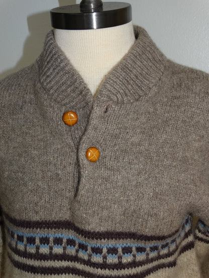 Vintage 1970s–1980s Wool Knit Sweater – Oatmeal Fair Isle Pullover | Made in USA