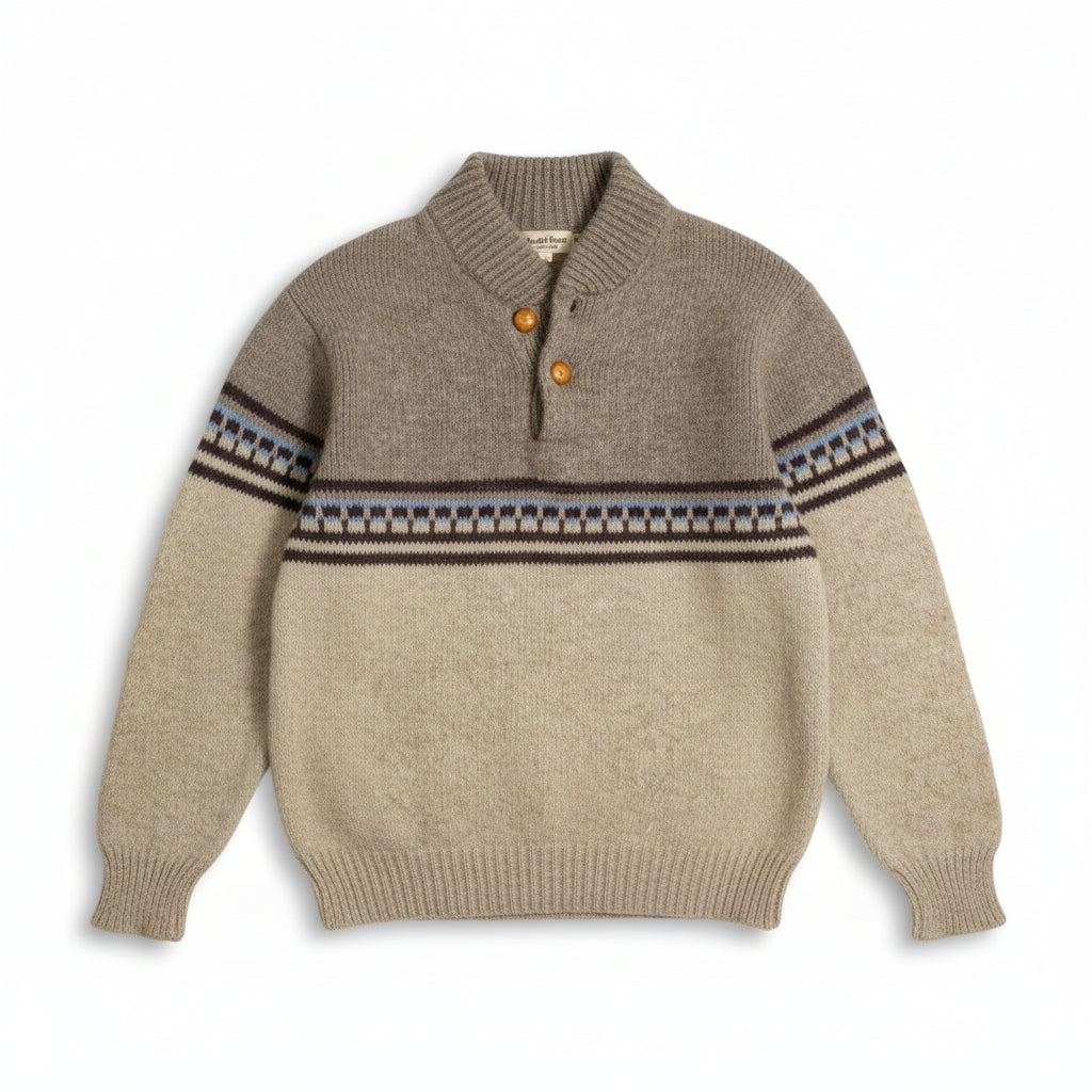 Vintage 1970s–1980s Wool Knit Sweater – Oatmeal Fair Isle Pullover | Made in USA