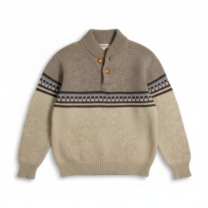 Vintage 1970s–1980s Wool Knit Sweater – Oatmeal Fair Isle Pullover | Made in USA