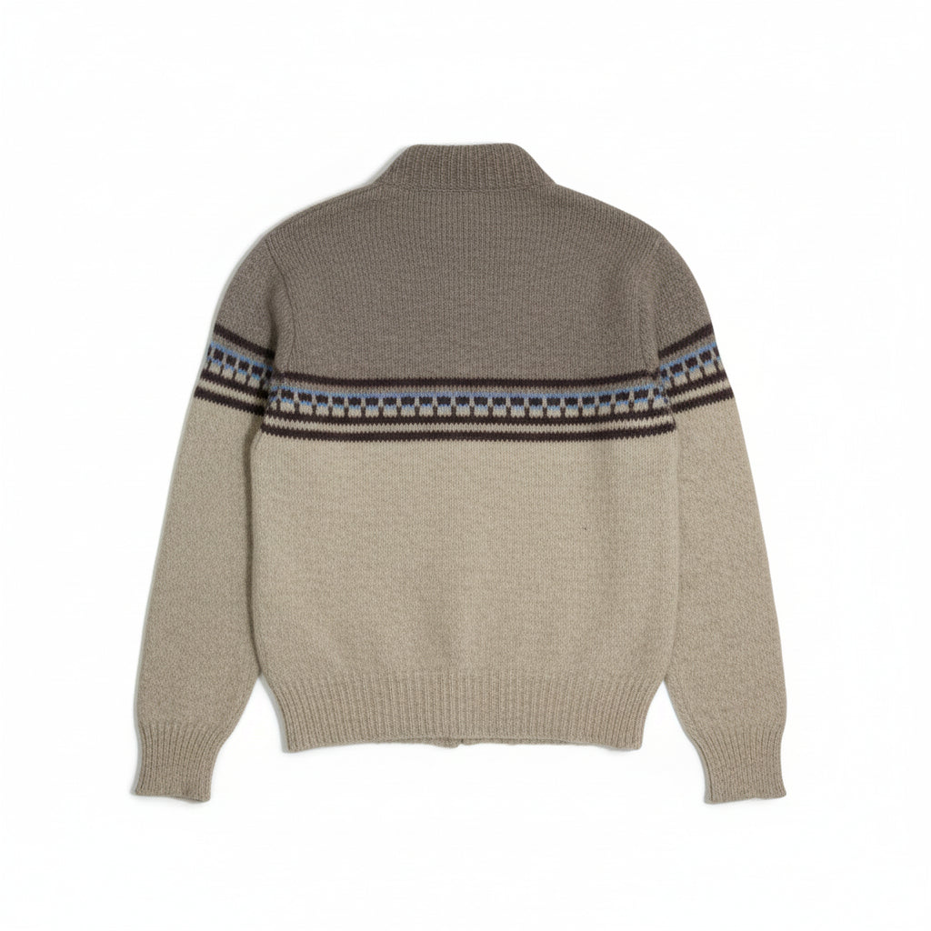 Vintage 1970s–1980s Wool Knit Sweater – Oatmeal Fair Isle Pullover | Made in USA