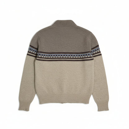 Vintage 1970s–1980s Wool Knit Sweater – Oatmeal Fair Isle Pullover | Made in USA