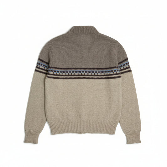 Vintage 1970s–1980s Wool Knit Sweater – Oatmeal Fair Isle Pullover | Made in USA